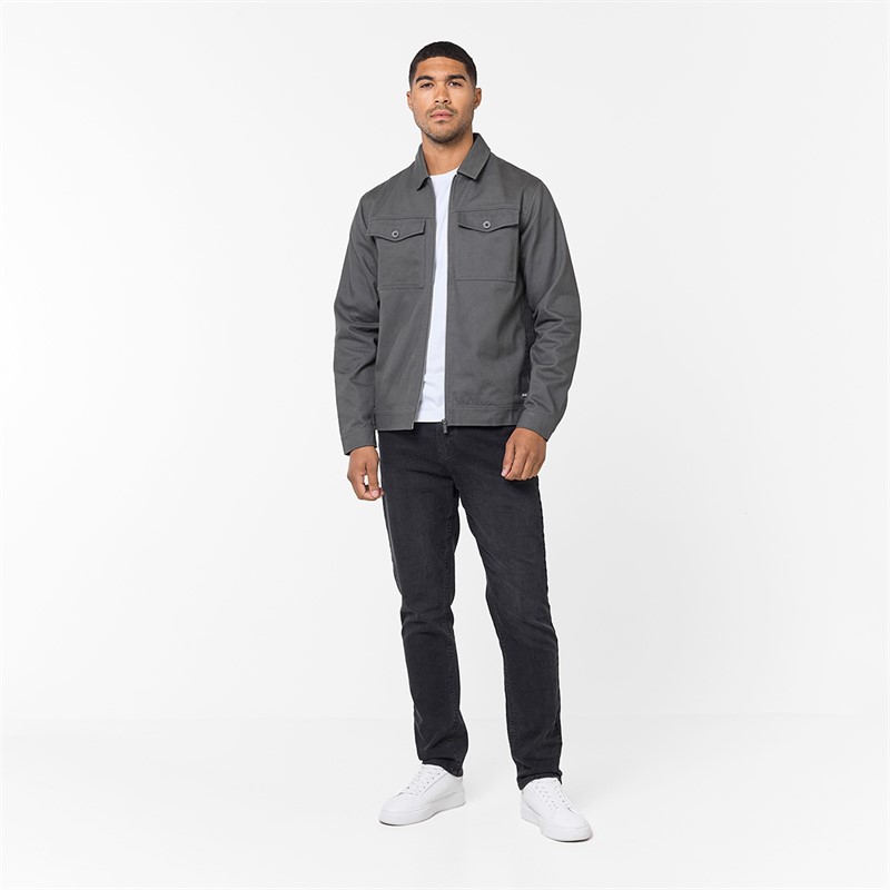 Closure London Mens Twill Zip Up Jacket Charcoal