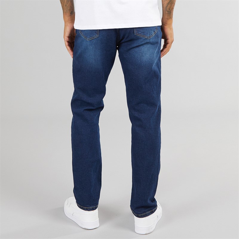 Closure London Mens Straight Fit Denim Jeans Dark Blue
