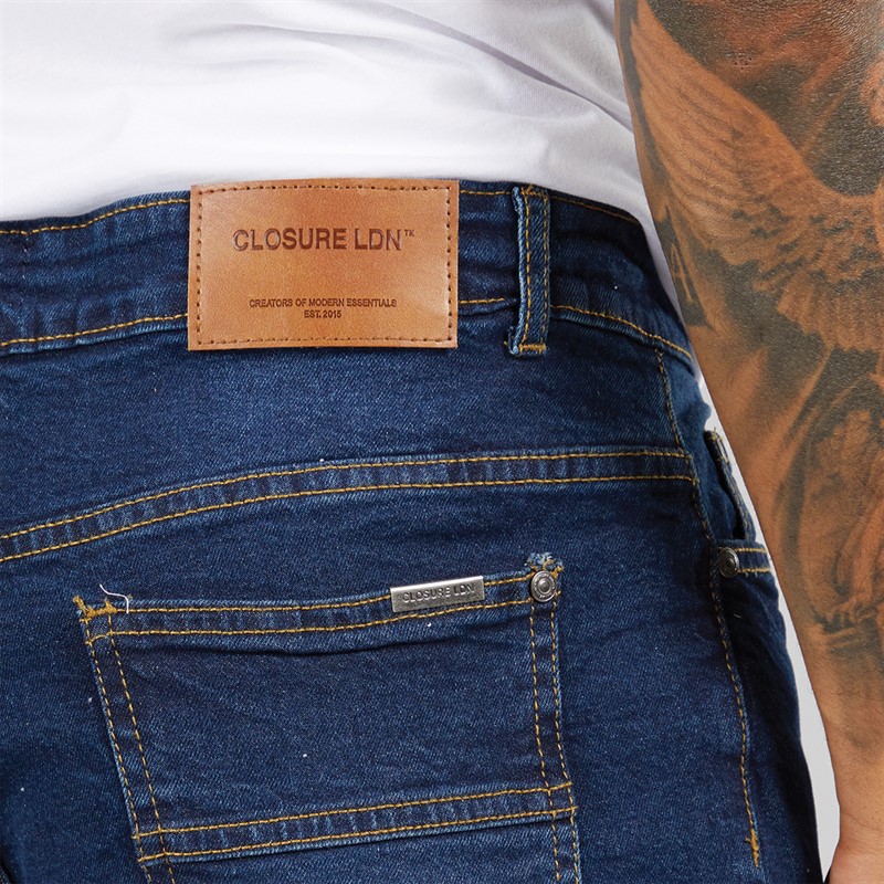 Closure London Mens Straight Fit Denim Jeans Dark Blue