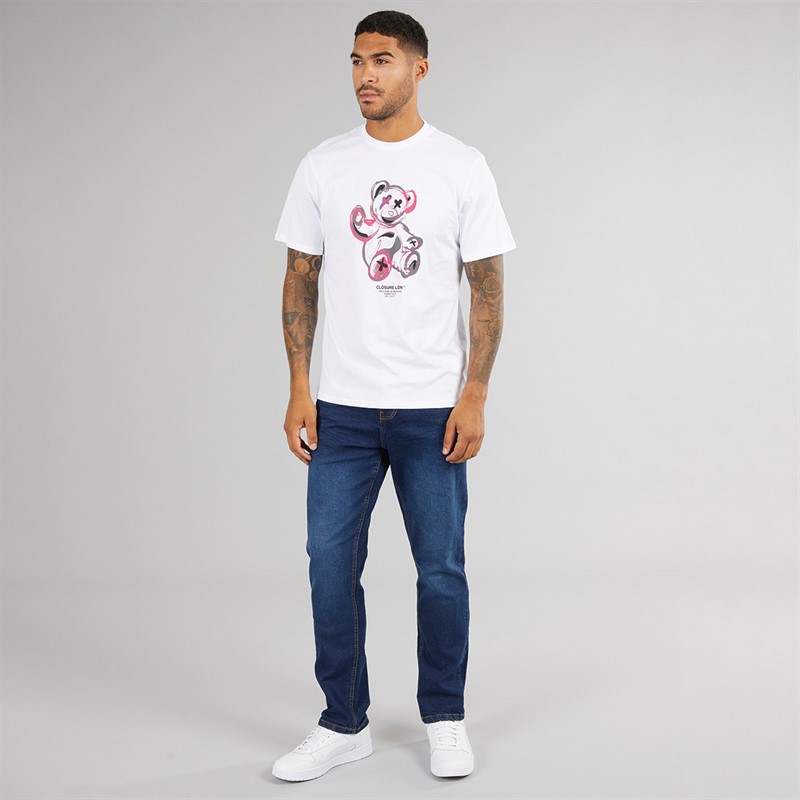 Closure London Mens Straight Fit Denim Jeans Dark Blue