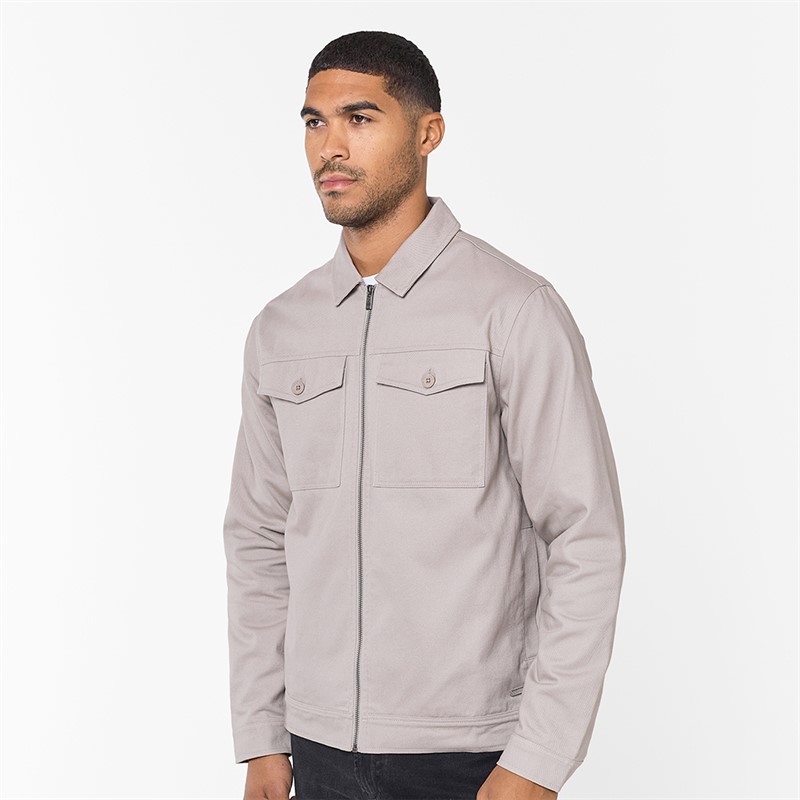 Closure London Mens Twill Zip Up Jacket Stone