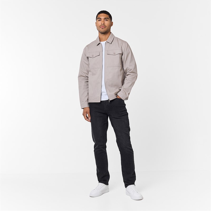 Closure London Mens Twill Zip Up Jacket Stone