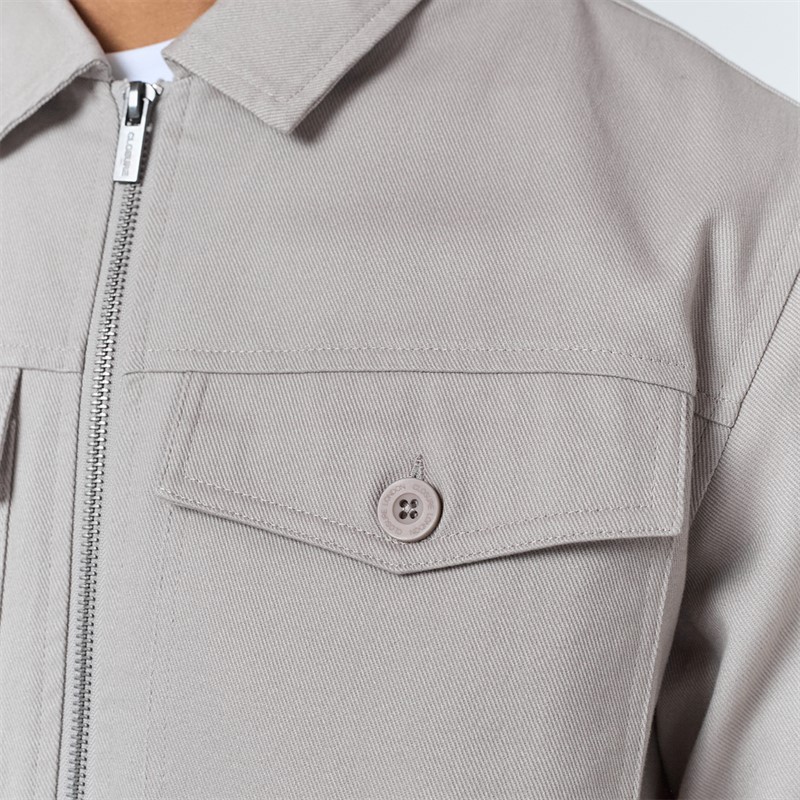 Closure London Mens Twill Zip Up Jacket Stone