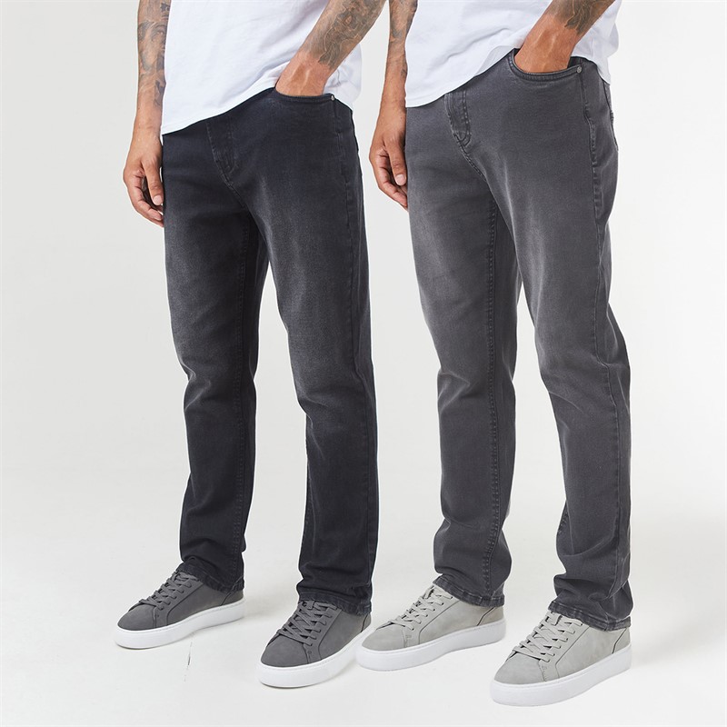Closure London Mens Two Pack Straight Fit Denim Jeans Black Wash/Grey Wash