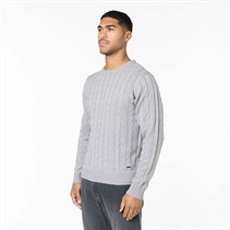 Closure London Mens Cable Knit Crew Neck Jumper Mid Grey