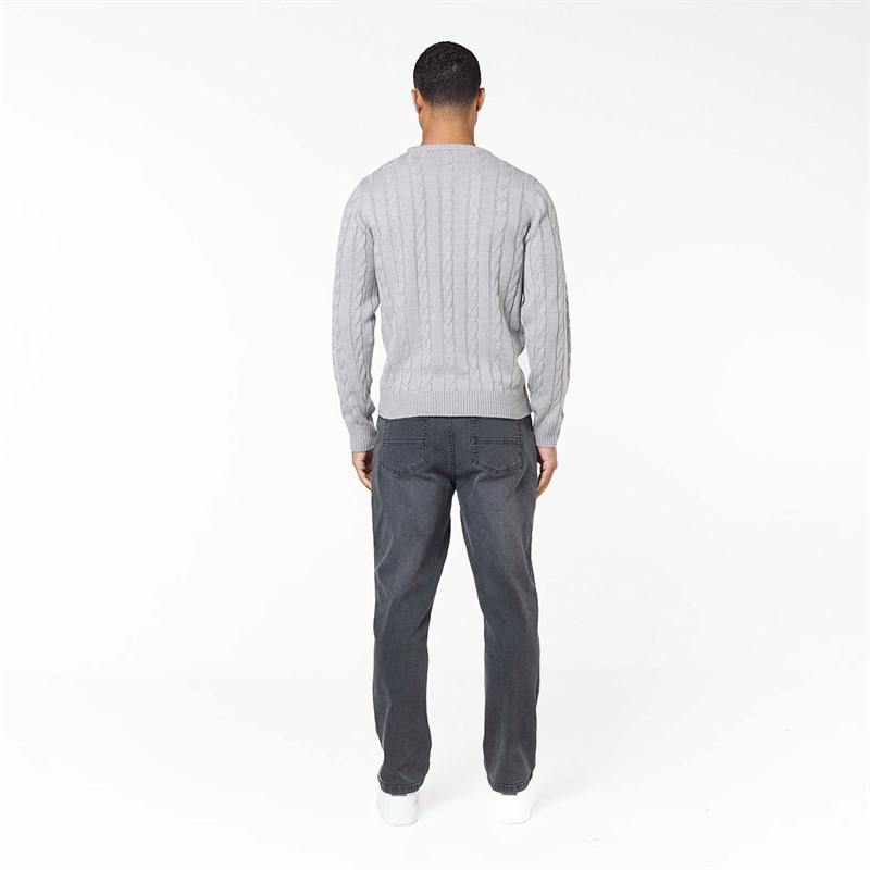 Closure London Mens Cable Knit Crew Neck Jumper Mid Grey
