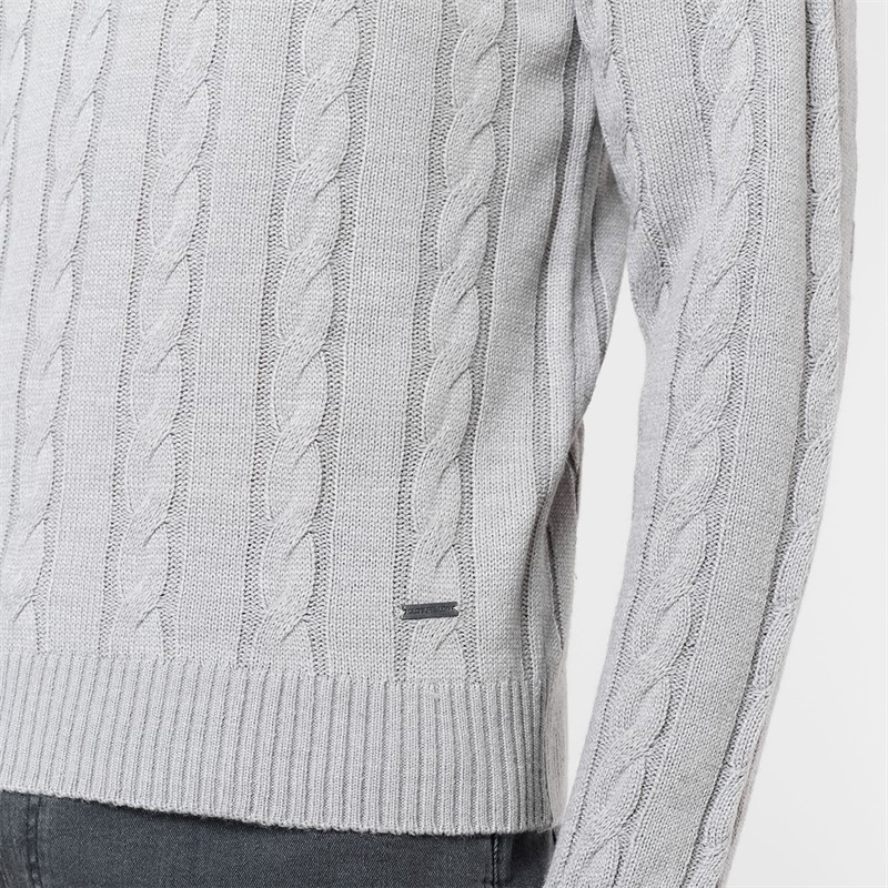 Closure London Mens Cable Knit Crew Neck Jumper Mid Grey
