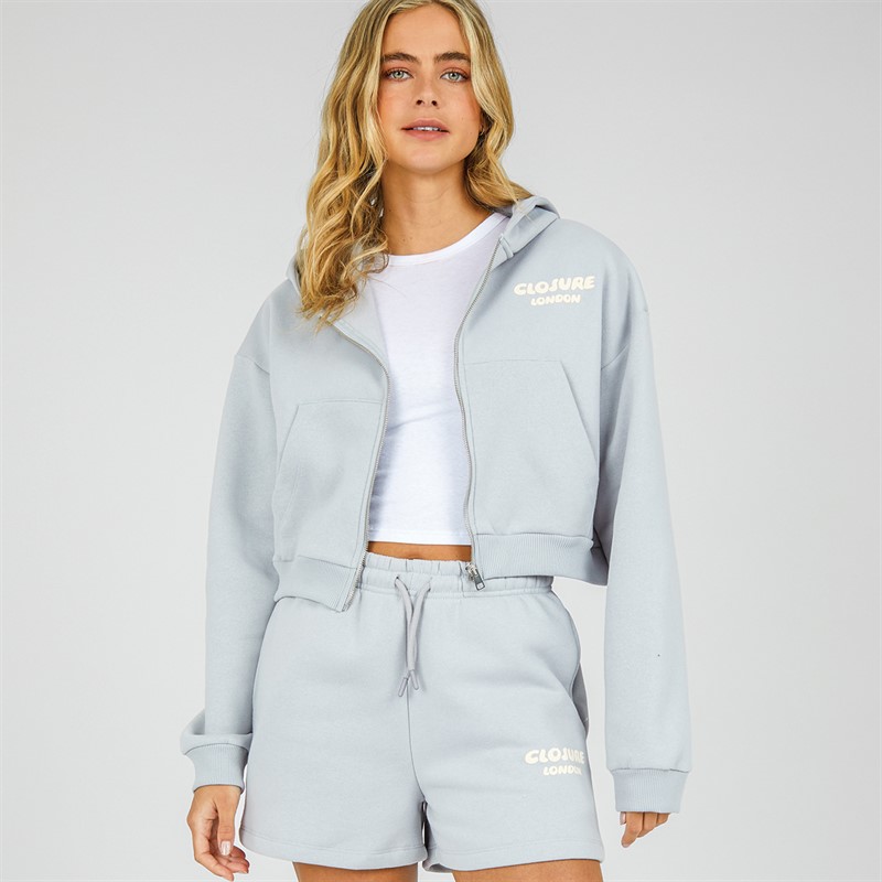 Womens Bubble Print Hoodie And Shorts Twinset Ice Grey - Size 14