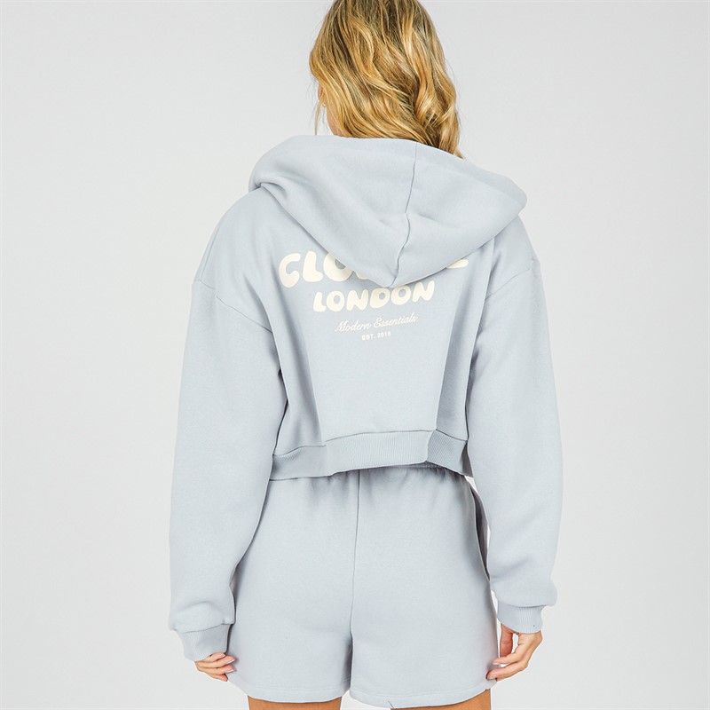 Closure London Womens Bubble Print Hoodie And Shorts Twinset Ice Grey
