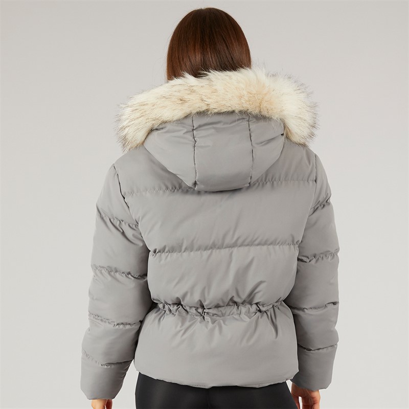Closure London Damen verstellbarer Bund Puffer mit Pelz Kapuze Schwarz