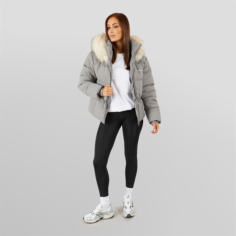 Closure London Damen verstellbarer Bund Puffer mit Pelz Kapuze Schwarz