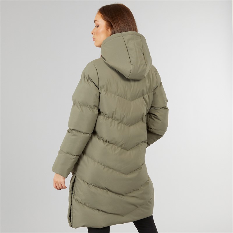 Closure London Damen langer Schlitz Saum Steppmantel Olive