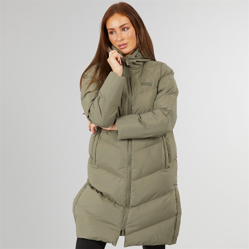 Closure London Damen langer Schlitz Saum Steppmantel Olive