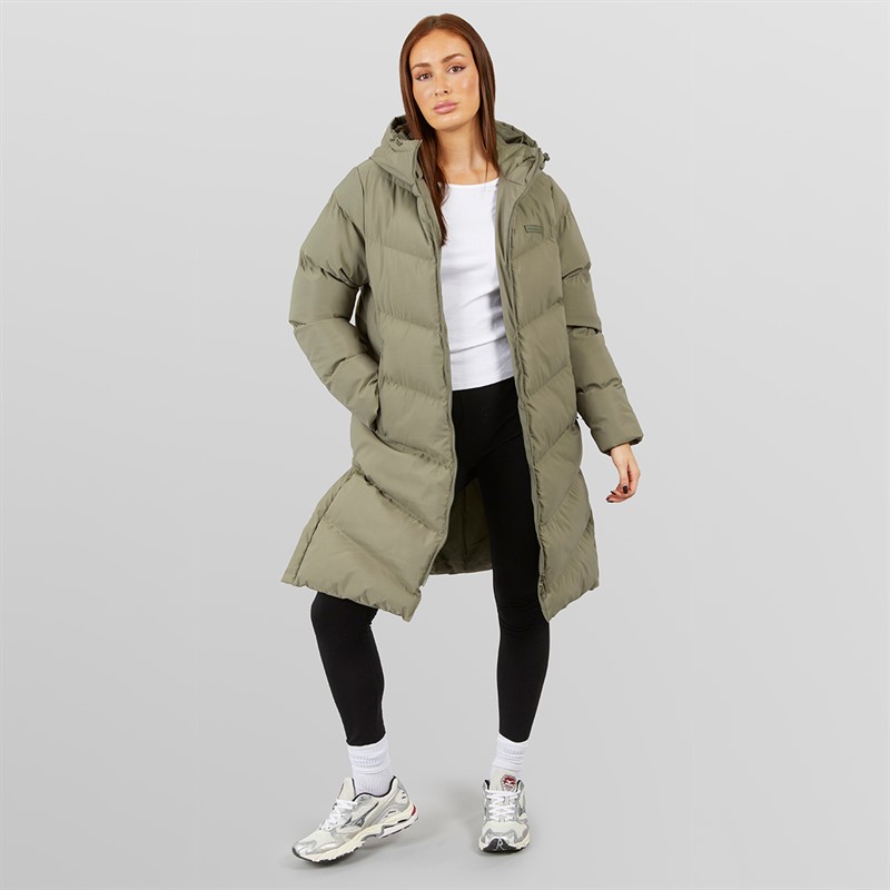 Closure London Damen langer Schlitz Saum Steppmantel Olive
