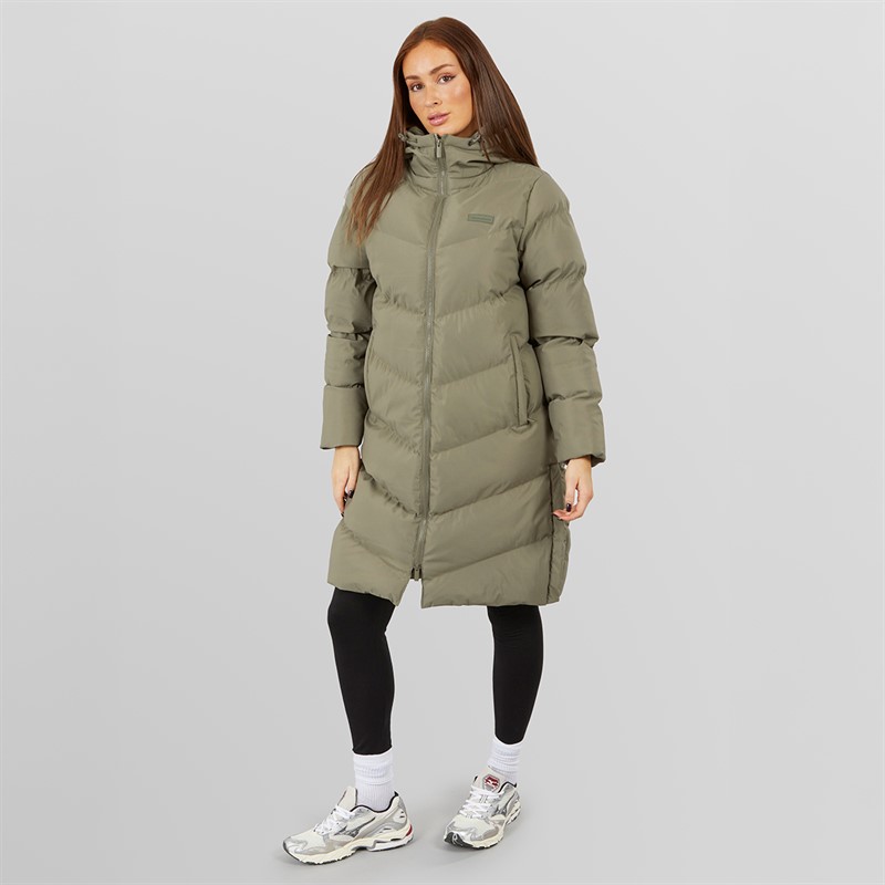 Closure London Damen langer Schlitz Saum Steppmantel Olive