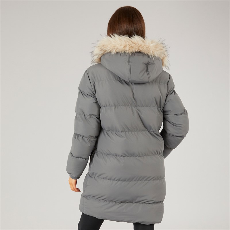 Closure London Damen Longline Kunstfell Parka Mit Kapuze Schiefergrau