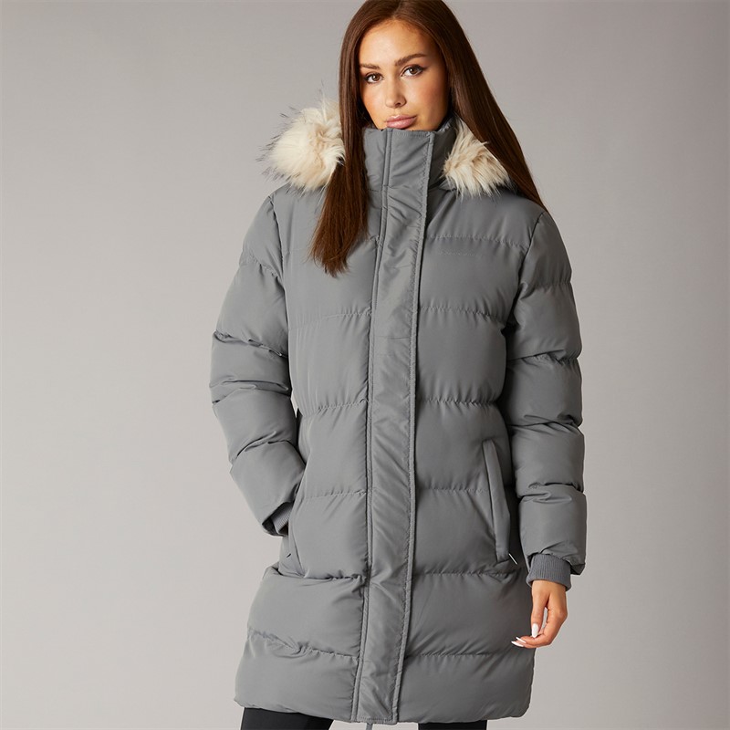Closure London Damen Longline Kunstfell Parka Mit Kapuze Schiefergrau