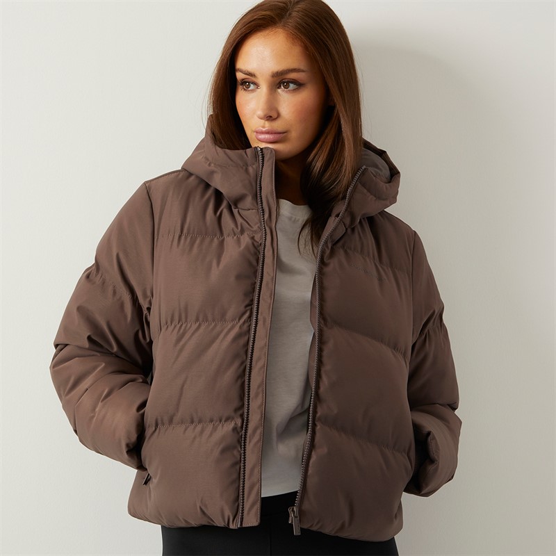 Closure London Womens Storm Cuff Short Puffer Jacket Coffee - Size 12