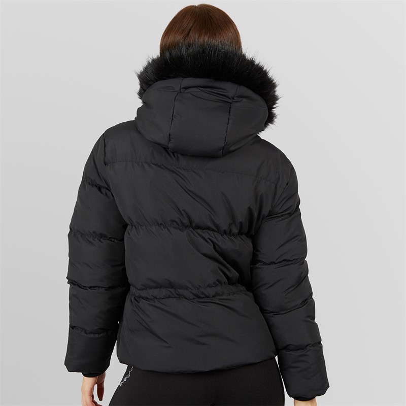 Closure London Damen verstellbarer Bund Puffer mit Pelz Kapuze Charcoal