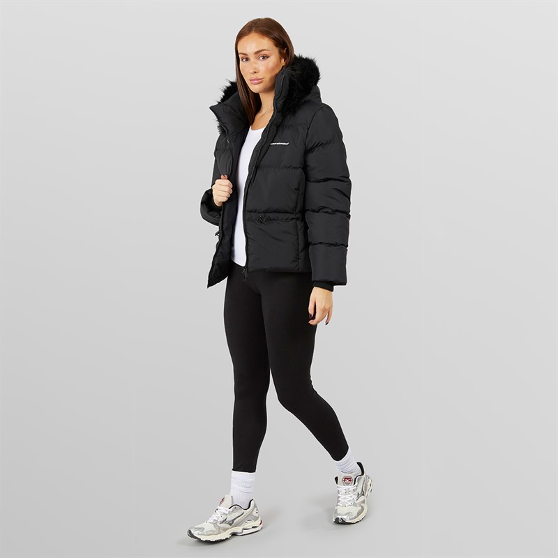 Closure London Damen verstellbarer Bund Puffer mit Pelz Kapuze Charcoal