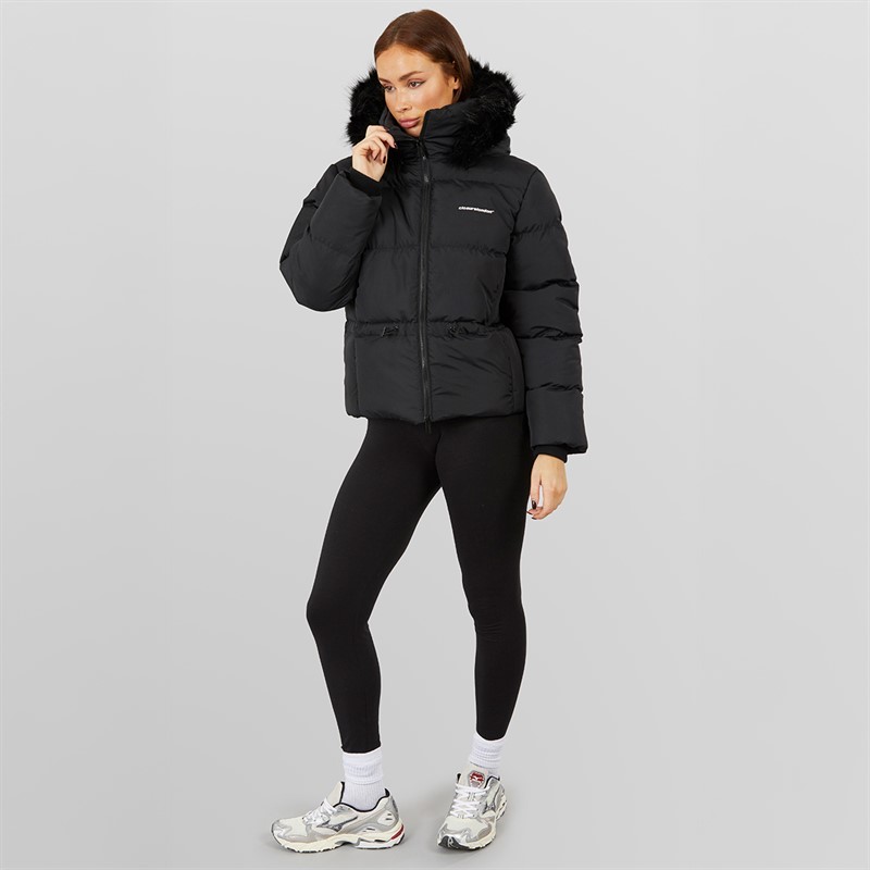 Closure London Damen verstellbarer Bund Puffer mit Pelz Kapuze Charcoal