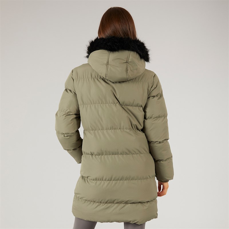 Closure London Womens Longline Faux Fur Parka With Hood Olive