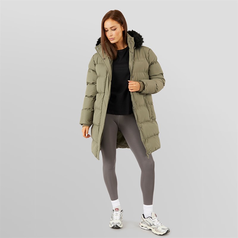 Closure London Womens Longline Faux Fur Parka With Hood Olive