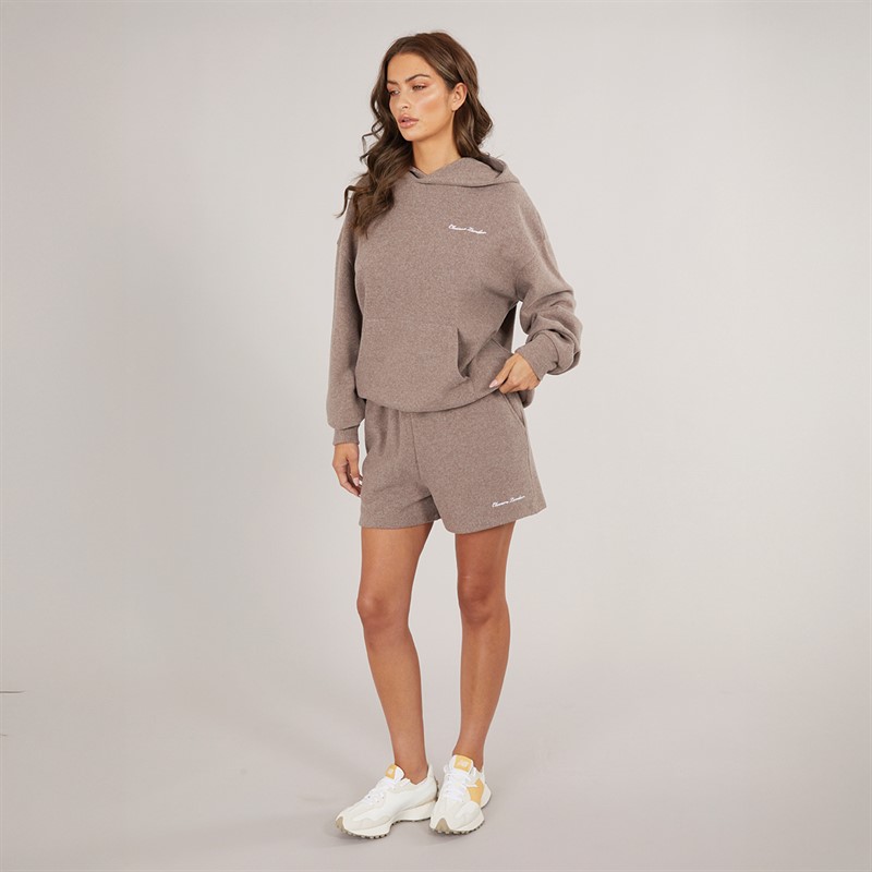 Closure London Womens Soft Knit Hoodie And Shorts Set Brown Marl
