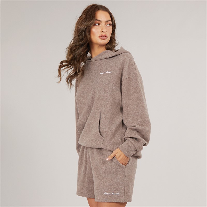 Closure London Womens Soft Knit Hoodie And Shorts Set Brown Marl
