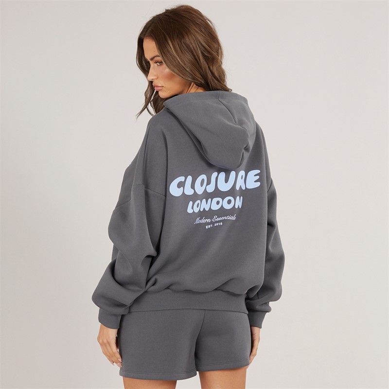 Womens Bubble Hoodie And Shorts Set Charcoal/Powder Blue - Size 16