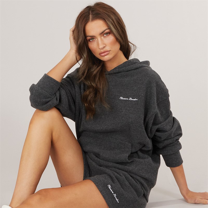 Womens Soft Knit Hoodie And Shorts Set Charcoal Marl - Size 18