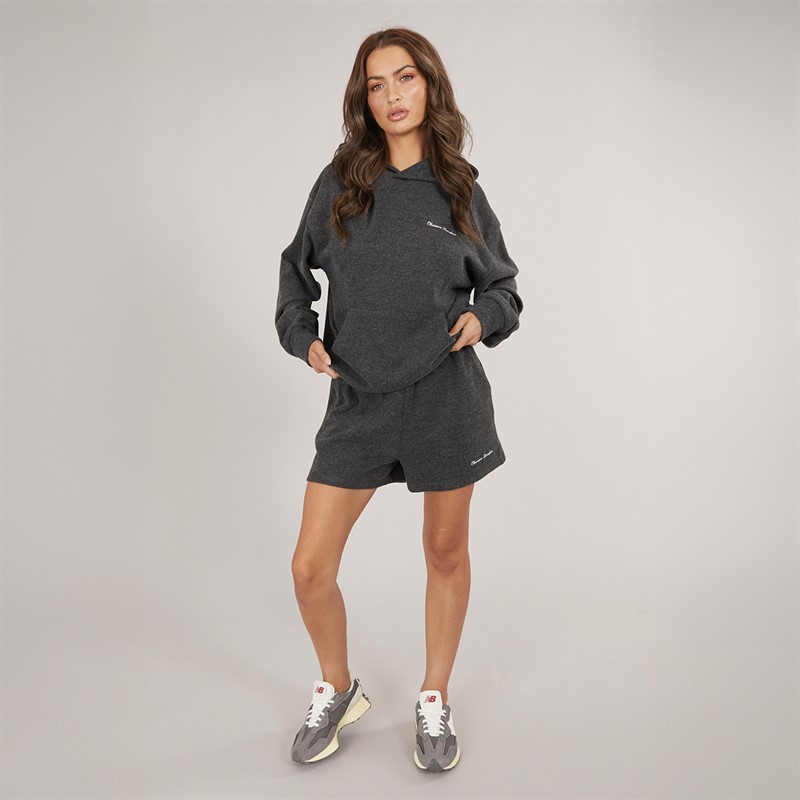 Closure London Womens Soft Knit Hoodie And Shorts Set Charcoal Marl