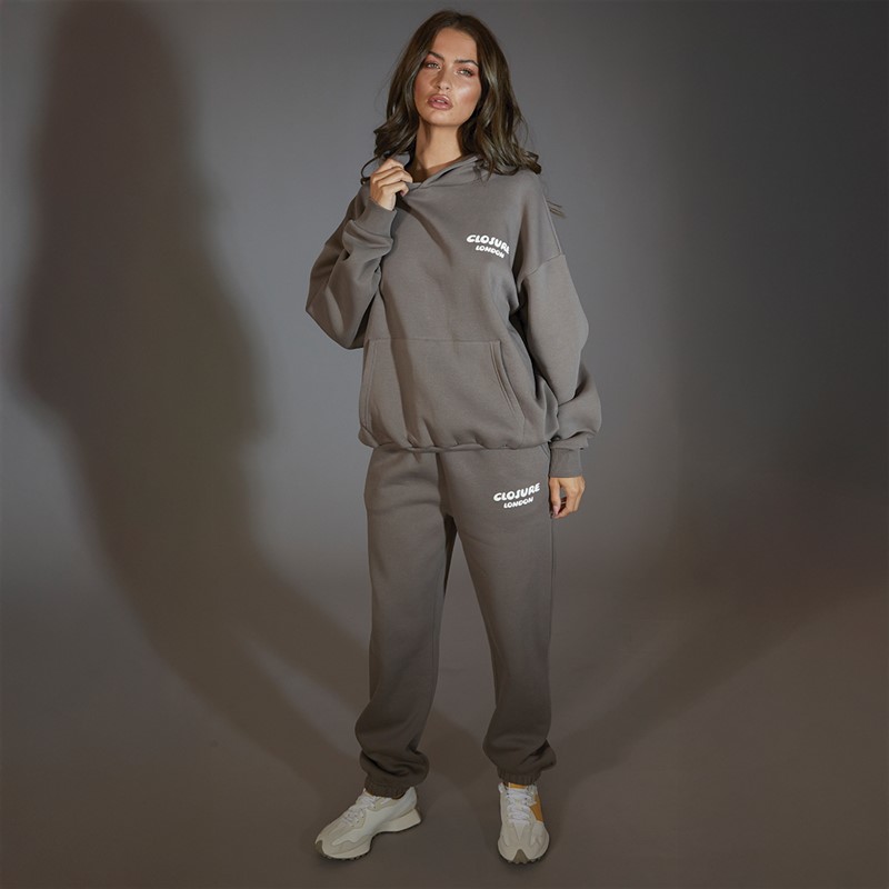 Closure London Womens Bubble Back Print Tracksuit Mocha/Off White
