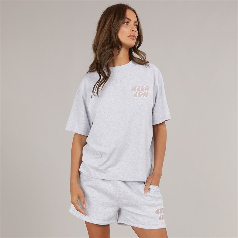 Womens Bubble T-Shirt And Shorts Set Light Grey Marl/Mauve - Size 18
