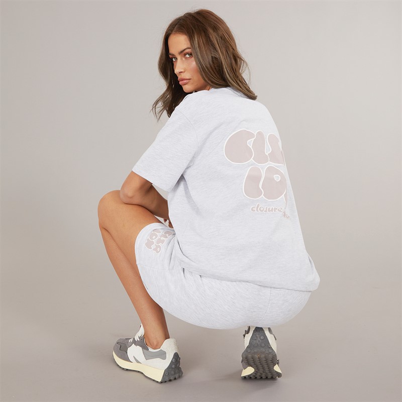 Closure London Womens Bubble T-Shirt And Shorts Set Light Grey Marl/Mauve