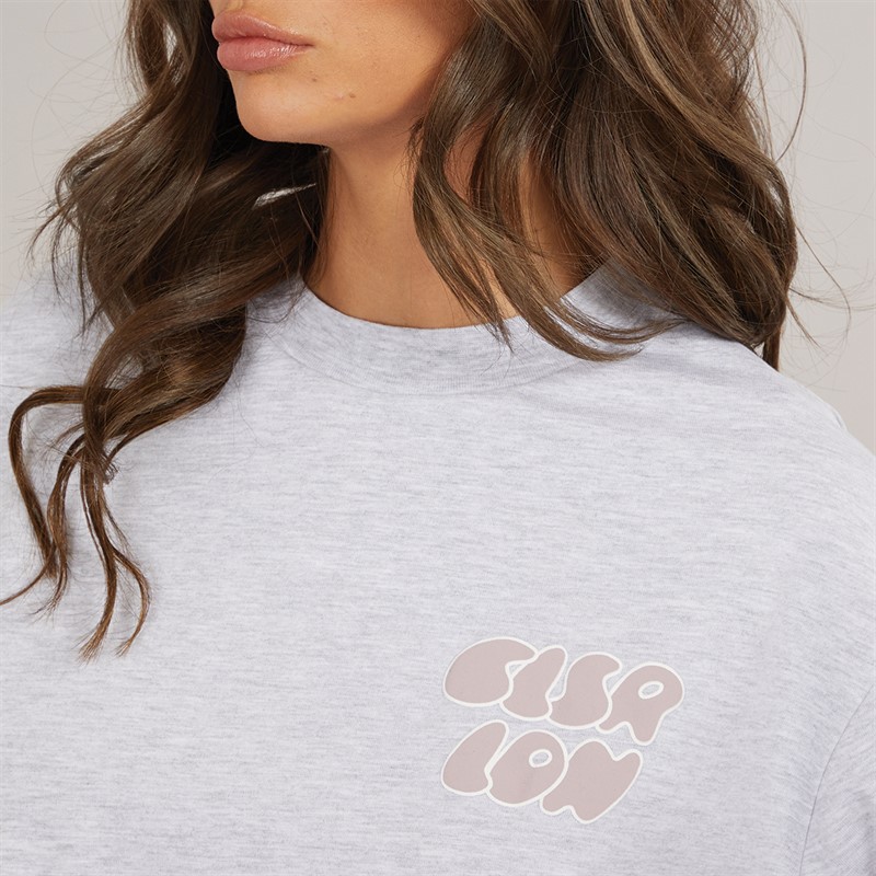Closure London Womens Bubble T-Shirt And Shorts Set Light Grey Marl/Mauve