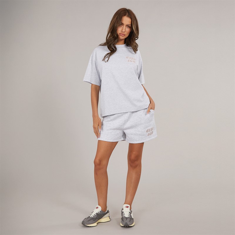 Closure London Womens Bubble T-Shirt And Shorts Set Light Grey Marl/Mauve