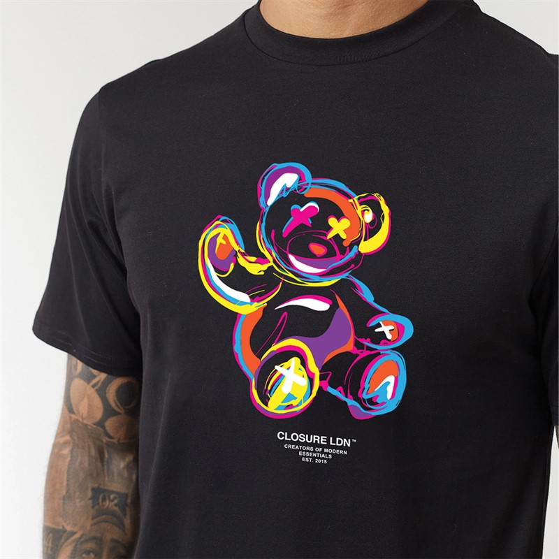 Closure London Mens Pop Art Teddy T-Shirt Black