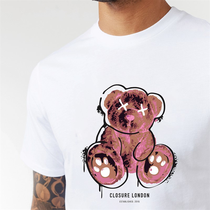 Closure London Mens Graffiti Outline Teddy T-Shirt White
