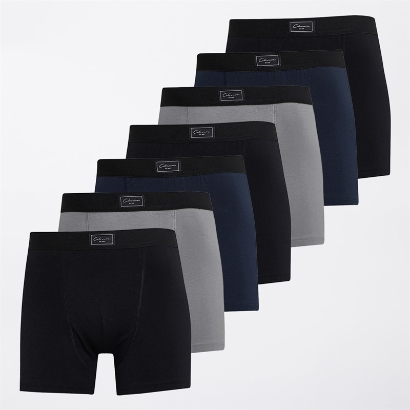 Closure London Mens Seven Pack Boxer Shorts Black/Grey/Navy/Black/Navy/Grey/Black Black/Grey//Navy/Black/Navy/Grey/Black