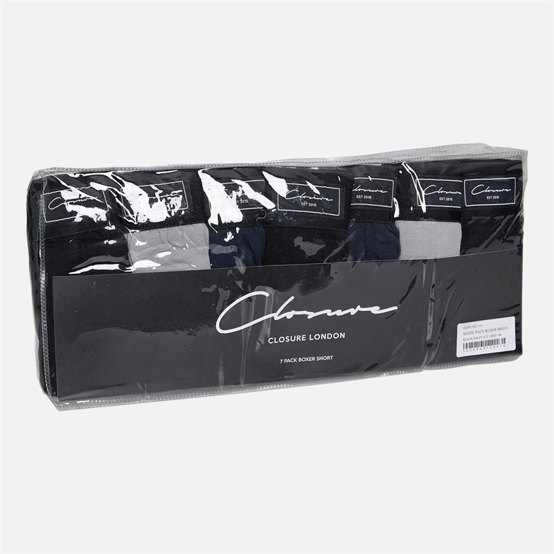 Closure London Mens Seven Pack Boxer Shorts Black/Grey/Navy/Black/Navy/Grey/Black Black/Grey//Navy/Black/Navy/Grey/Black