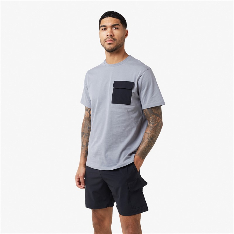 Mens Contrast Nylon Pocket Twinset Grey/Black - Size XS