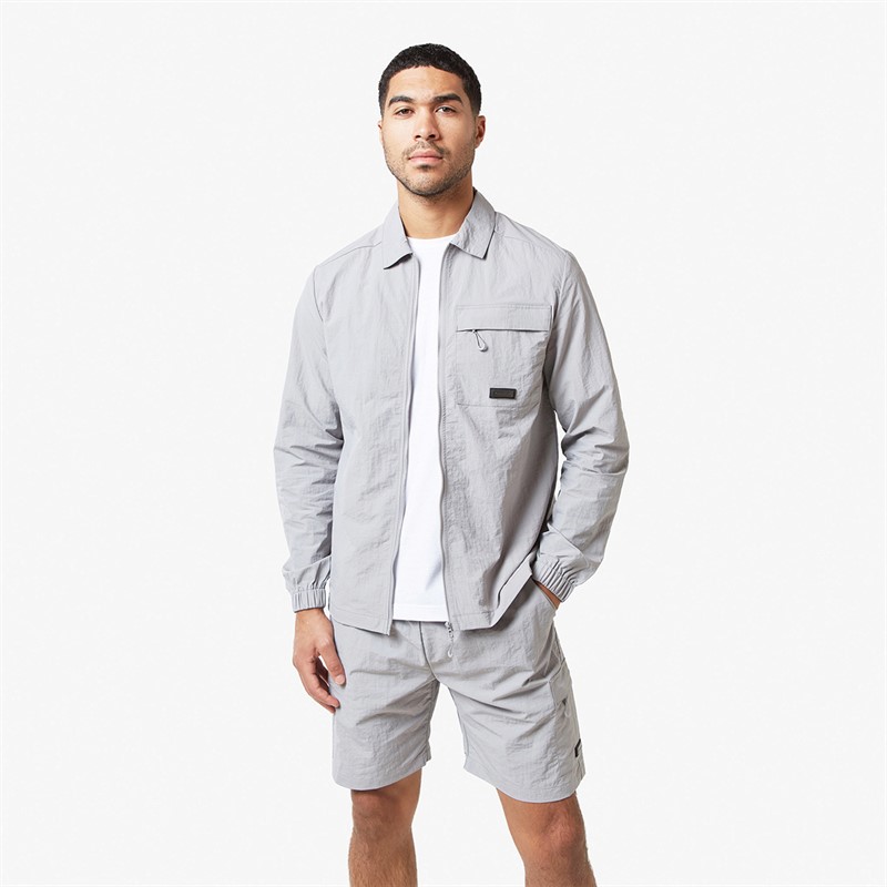 Closure London Mens Crinkle Nylon Tech Overshirt Frost Grey
