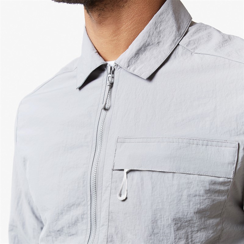 Closure London Mens Crinkle Nylon Tech Overshirt Frost Grey