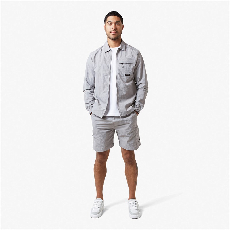 Closure London Mens Crinkle Nylon Tech Overshirt Frost Grey