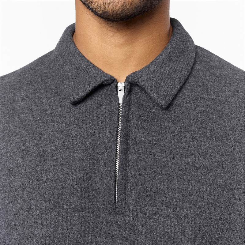 Closure London Mens Soft Knit 1/4 Zip Sweatshirt Charcoal