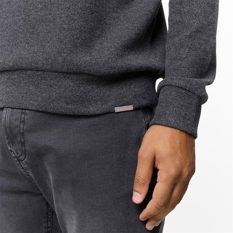 Closure London Mens Soft Knit 1/4 Zip Sweatshirt Charcoal