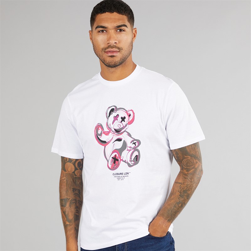 Closure London Mens Pop Art Teddy T-Shirt White