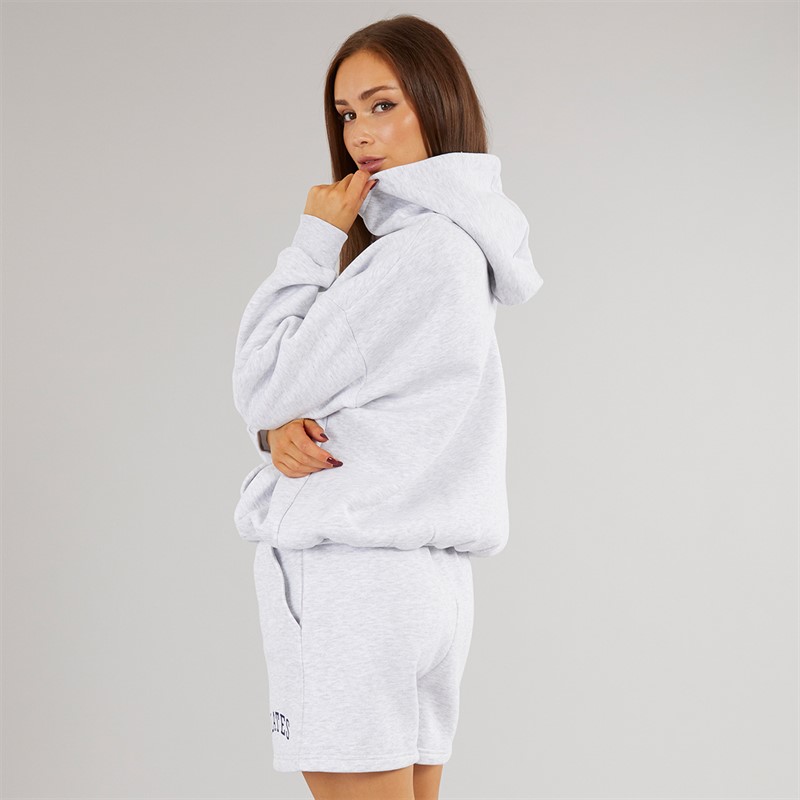 Closure London Womens Closure Pilates Hoodie And Shorts Set Light Grey Marl/Navy