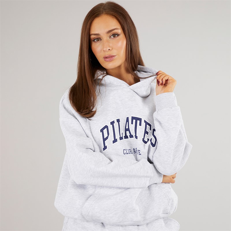 Closure London Womens Closure Pilates Hoodie And Shorts Set Light Grey Marl/Navy